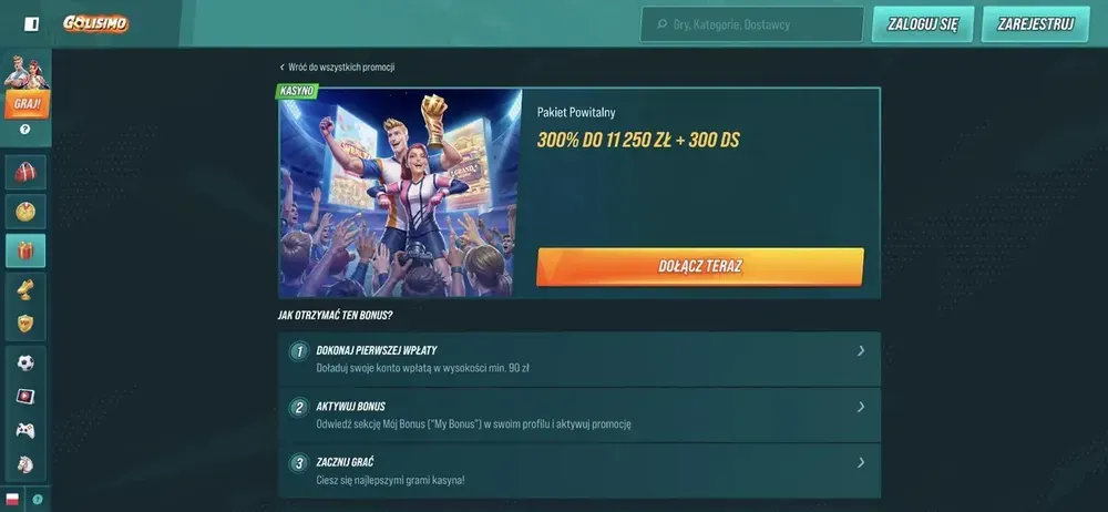 Golisimo bonus powitalny - kroki aktywacji pakietu